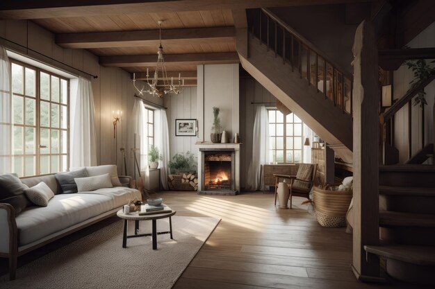 Cozy farmhouse living room interior AI