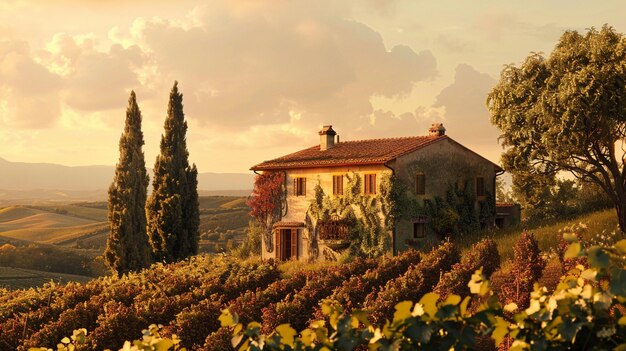 Foto accogliente fattoria in vigna con caldi toni italiani