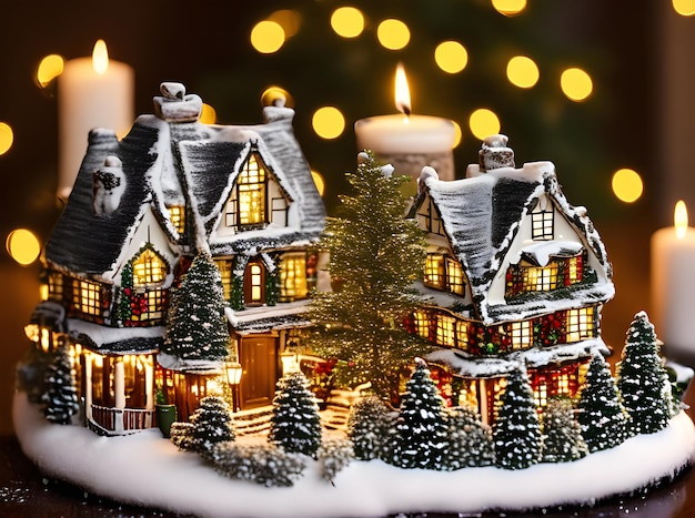 Cozy festive ceramic house detailed cinematic HDR K candle centerpie Generative AI Generated