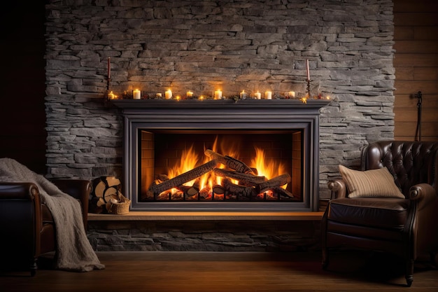 Cozy fireplace in Gothic style