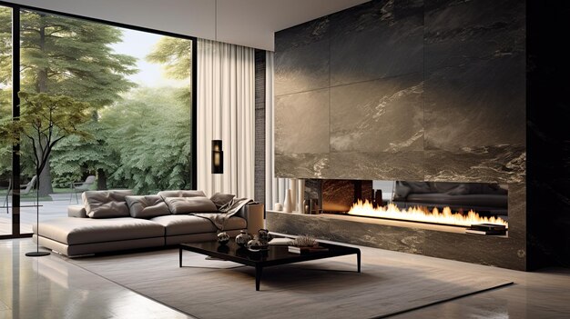 Photo cozy fireplace in modern living room