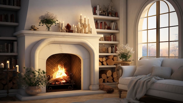 Cozy Fireplace Nook with White Surround