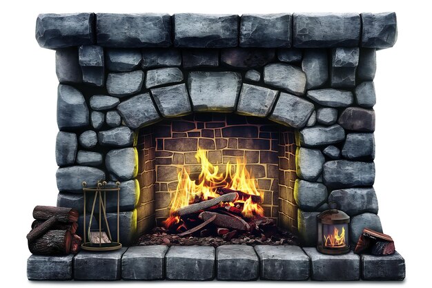 Photo cozy fireplace on a white background