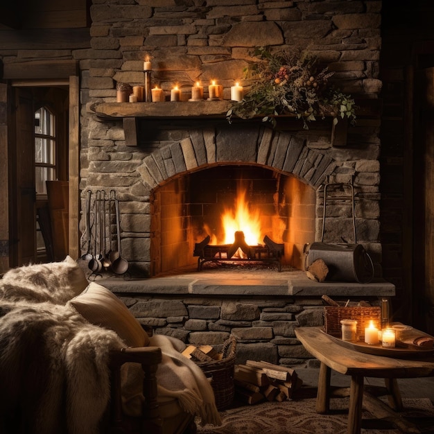 Cozy Fireplace with Stone Surround