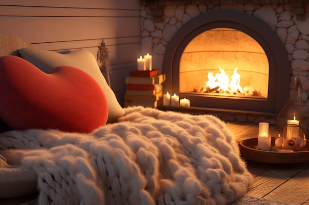A cozy fireside cuddle with a red heartshaped rug 00096 01