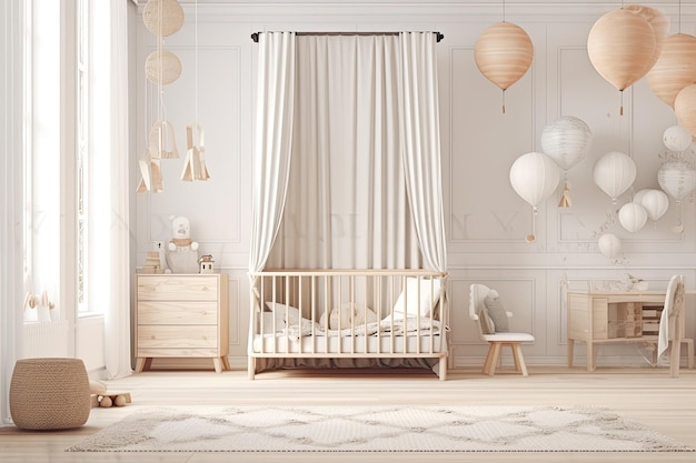 Cozy and functional baby39s room with a crib dresser and bed Generative AI