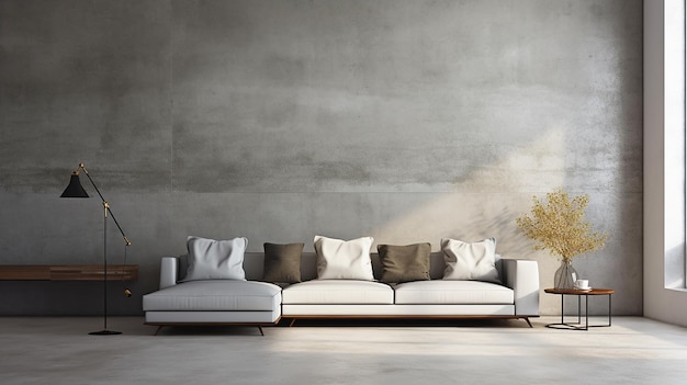 Уютный серый угловой диван в комфортабельной комнате