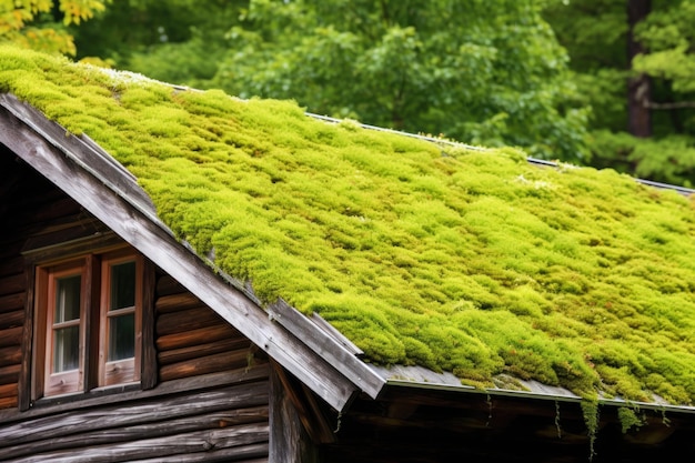 Cozy green home roofed with moss to insulate heat