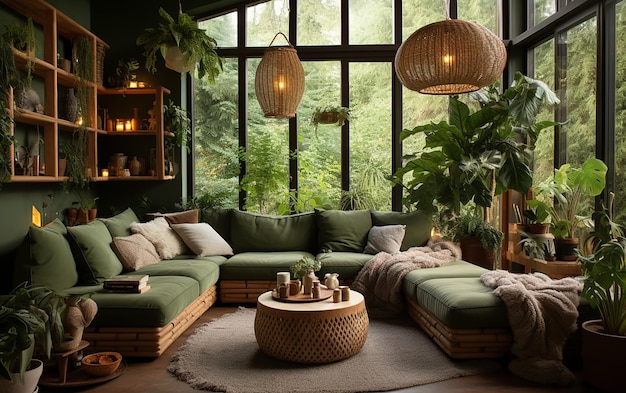 Cozy and Green Living Room with Serene Vibes