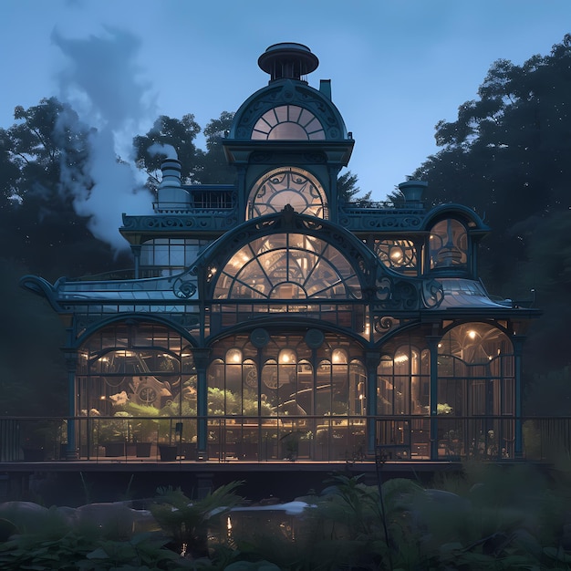 Cozy Greenhouse Scene at Dusk