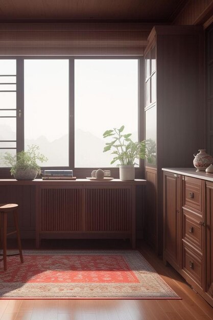 Cozy grey sofas and vase with beautiful sunflowers in interior of light living room