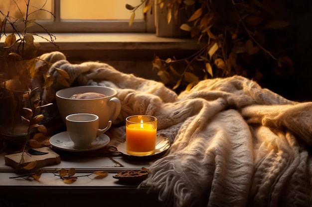 Cozy home atmosphere love candle still life photography