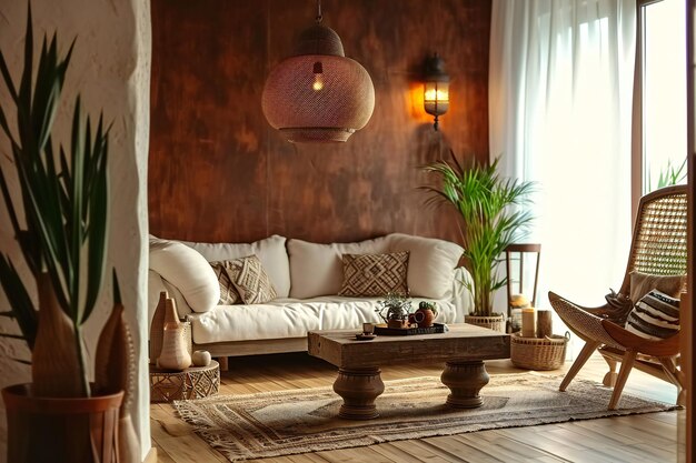 Cozy home interior with rustic wooden style