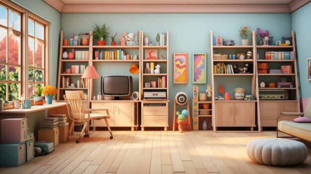 Photo cozy home library with lots of books and knickknacks