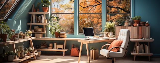 Photo cozy home office setup with a comfortable background