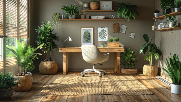 cozy home office with greenery