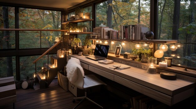 Cozy Home Office with Wood Desk AI Generated