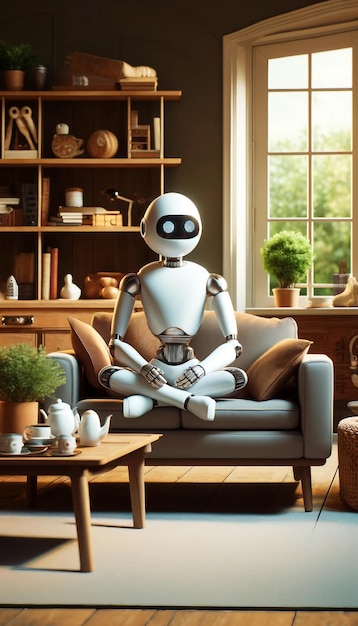 Фото Уютная домашняя сцена с современным роботом