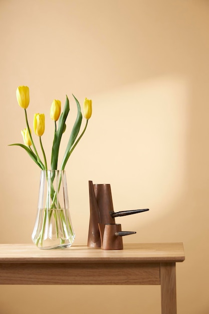 A cozy home with sunlight shining through the windows and fresh flowers