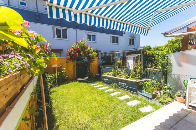 Cozy and homely veranda with little garden summer time