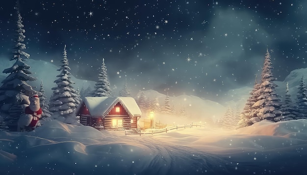 Уютный дом в зимнем лесу в канун Нового года или Рождества