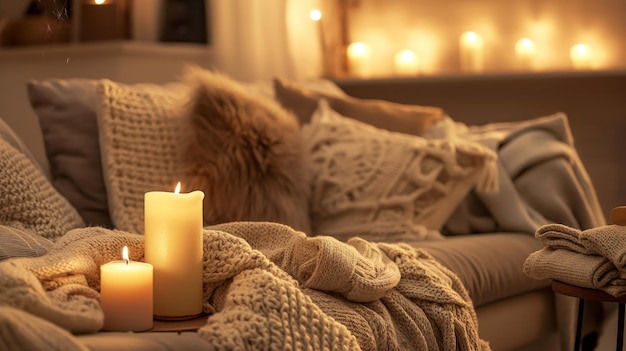 부드러운 담요와 따뜻한 조명으로 편안한 주택 인테리어