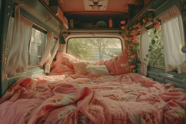 Уютный интерьер спальни в трейлере Места для сна в фургоне