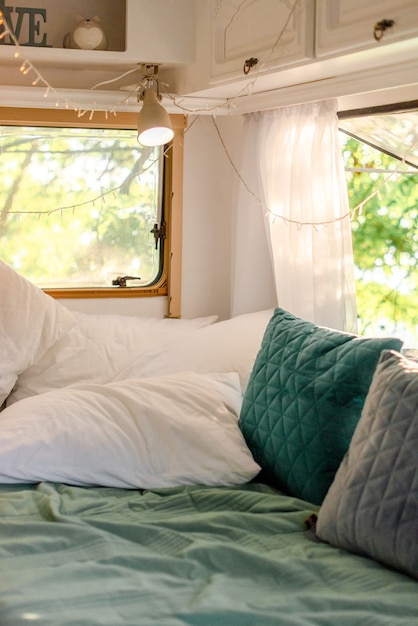 Cozy interior of a trailer