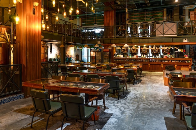 cozy and inviting restaurant interior with rustic decor and warm lighting