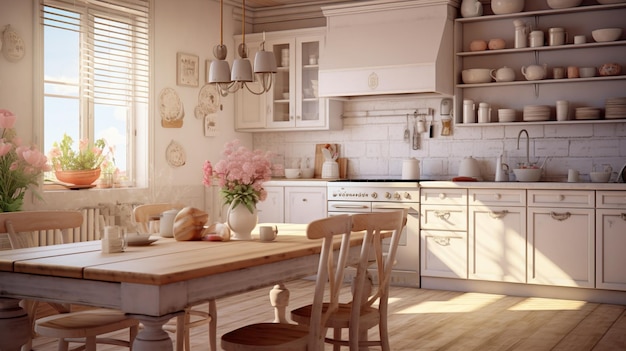 Cozy kitchen Chabby shic style Pastel colors