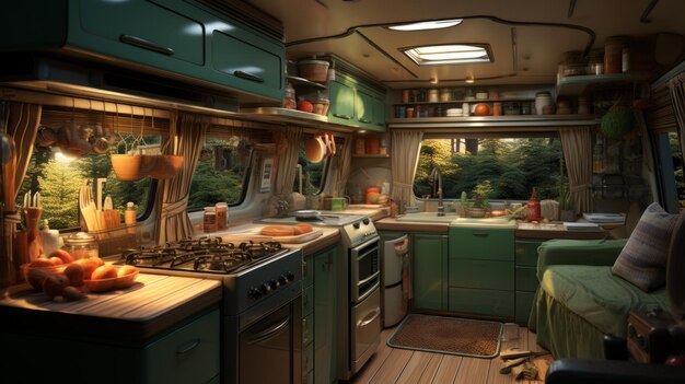 Photo cozy kitchenette in a vintage camper