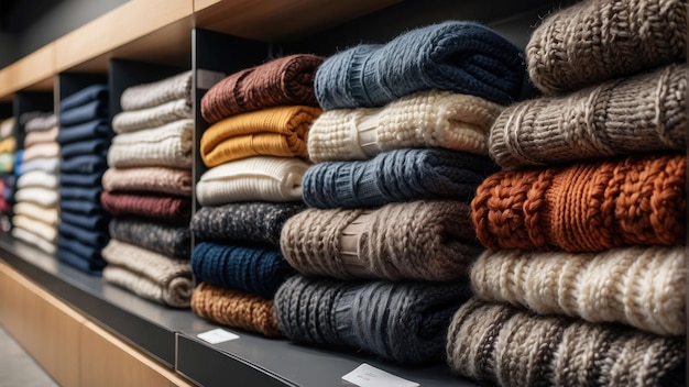 Cozy knit sweaters on a clothing rack