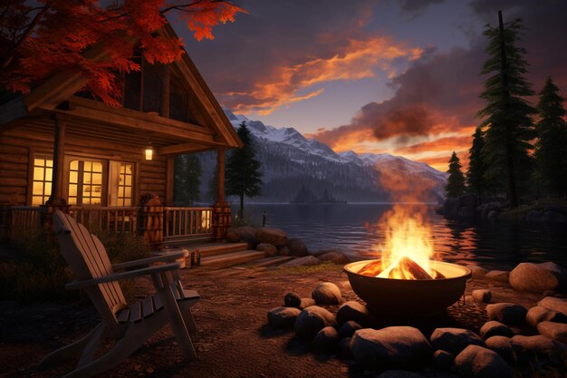 A cozy lakeside cabin with a crackling fireplace u 00106 01