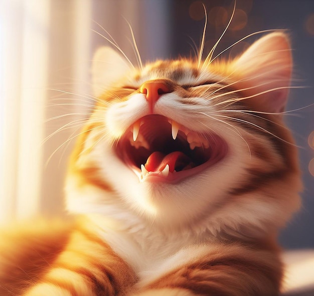 cozy laughing smiley smiling Lying purring cat wallpaper poster background picture image