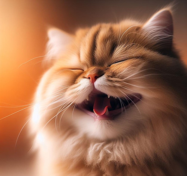 cozy laughing smiley smiling Lying purring cat wallpaper poster background picture image