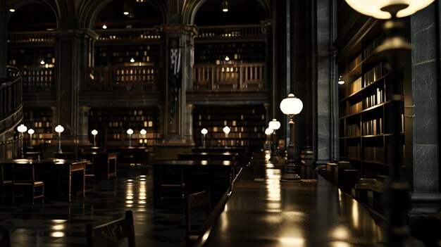 극적인 조명 을 가진 편안 한 도서관 장면