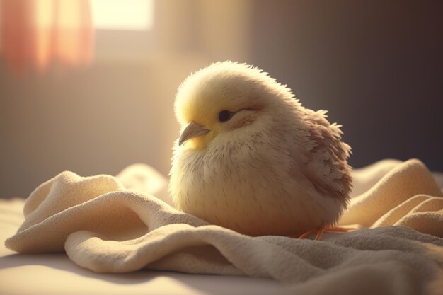 Cozy Little Chick Wrapped in a Soft Blanket Basked in the Warmth of the Sun