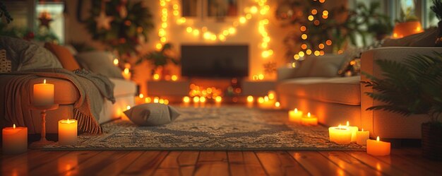 Photo a cozy living room adorned twinkling background