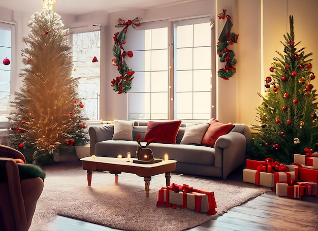 A cozy living room decorated for Christmas