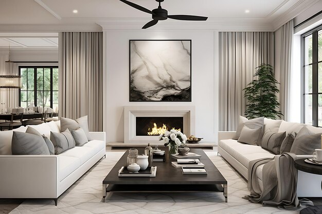 Foto rendering 3d di interior design accogliente soggiorno