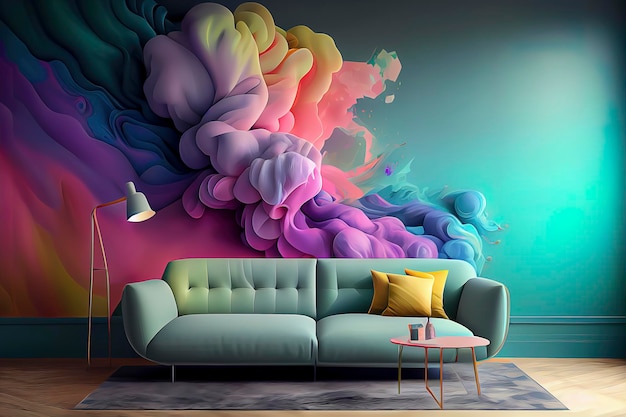 Cozy living room interior inspired by abstract colorful