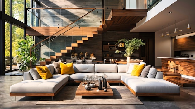Cozy Living Room Modern Interior with Stylish Sofa Comfortable Furniture and Elegant Decor
