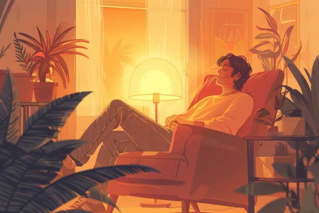 Photo cozy living room relaxation serene illustration of personal comfort zone with soft lighting