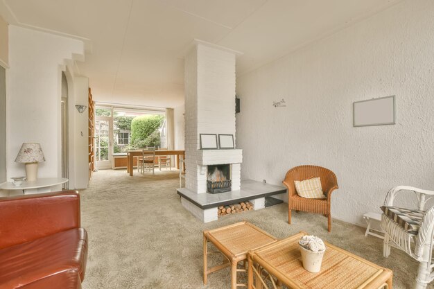 Cozy living room with a brick fireplace