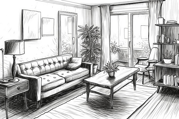 Cozy living room with a comfortable couch and stylish coffee table Generative AI