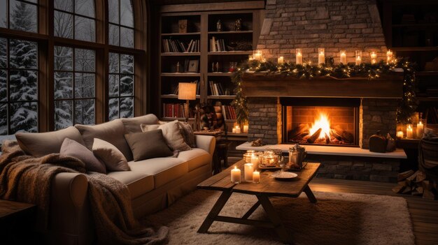 Cozy living room with a decorated tree and wrapped gifts