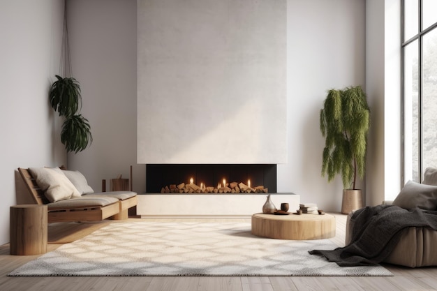 Cozy Living Room with Fireplace and Comfortable Seating Generative AI