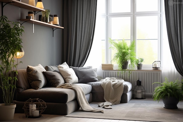 Cozy Living Room with Gray Walls and Sofa