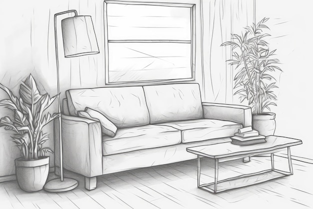 Cozy living room with a green chair and plants Generative AI