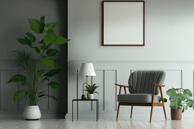 Cozy living room with a modern chair and a potted plant Generative AI